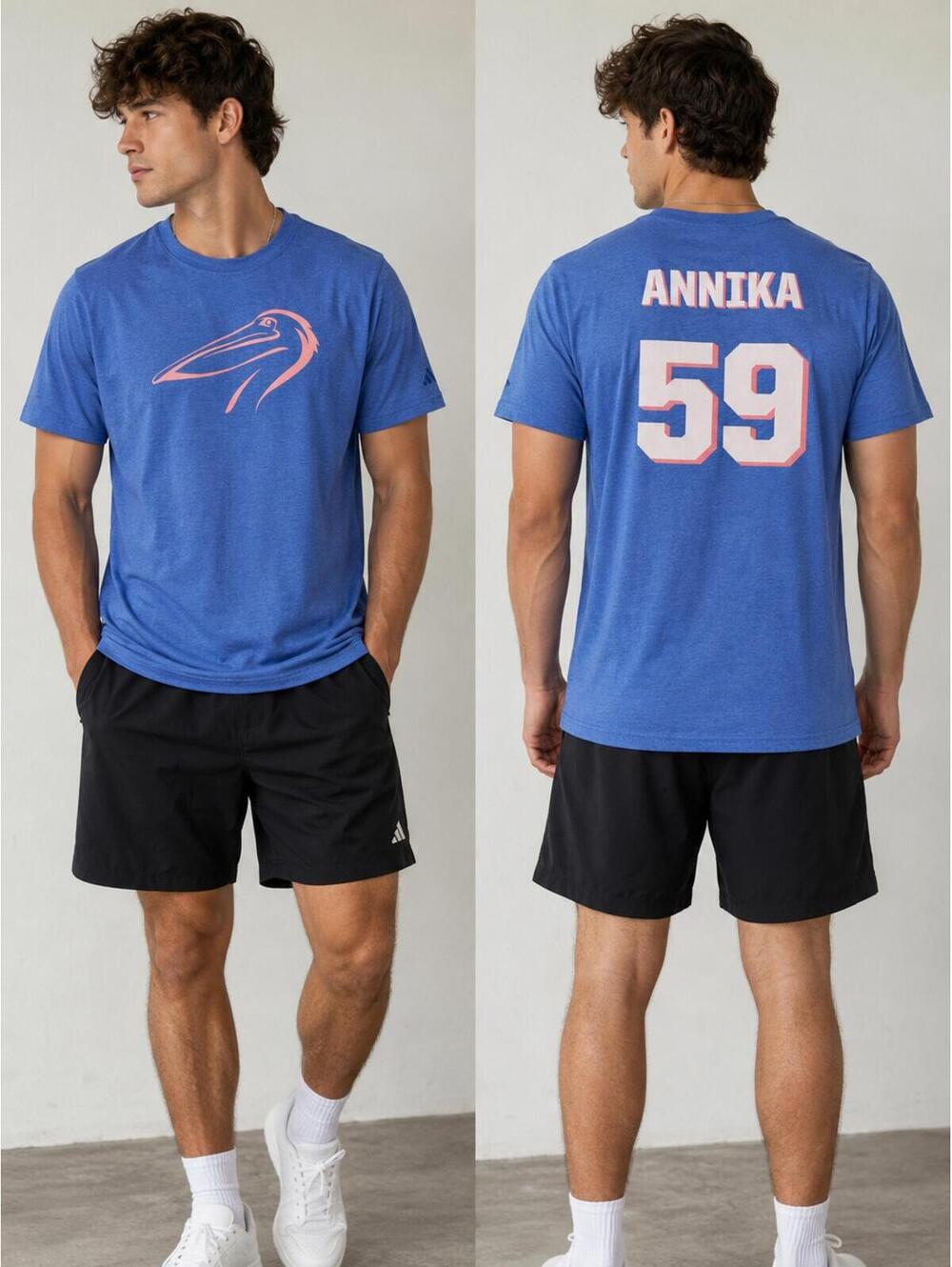 Adidas Annika 59 Pelican Graphic Tee NWT XL Blue Athletic Varsity Back Print